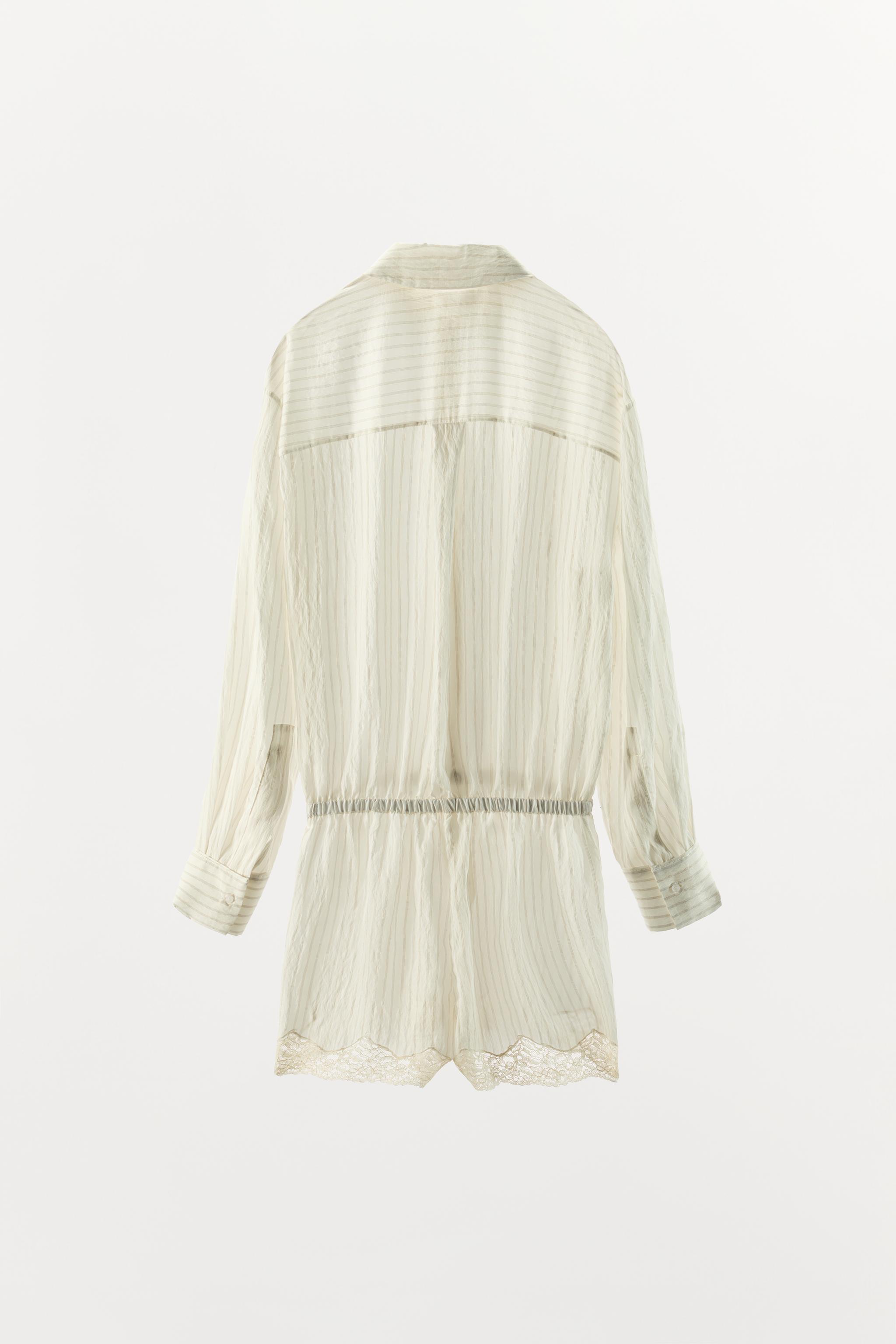 STRIPED PRINT LACE SHIRT JUMPSUIT